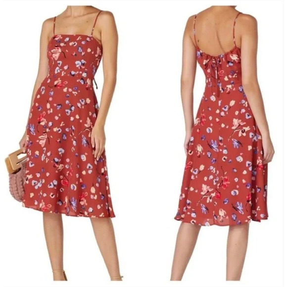 HUTCH Declan Brown Rust Dress 0 Floral Midi Boho Prairie Cottage Western Anthro - Picture 1 of 6
